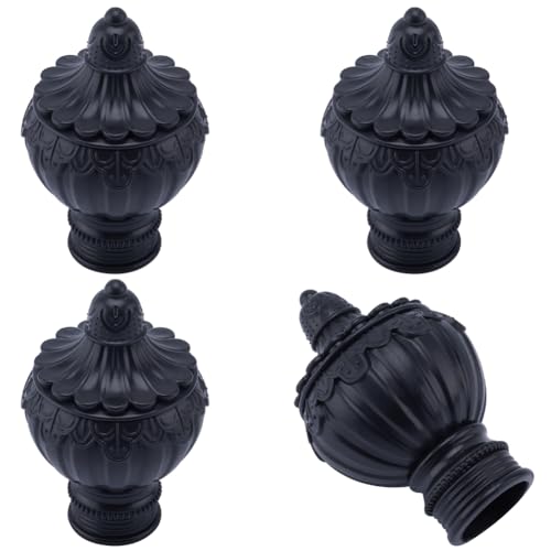 GORGECRAFT 4PCS Curtain Rod Covers Ends Black Plastic Curtain Finials Ends Caps Round Pole Finials 28mm Inner Diameter Curtain Heads for Home Office Curtain Roman Rod Decor(105x64.6mm)