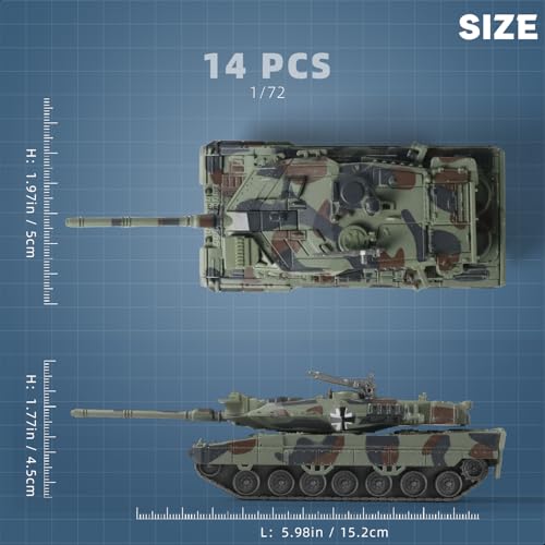 SEBUNAS Leopard 2A7 Militärpanzer im Maßstab 1/72, Schnellbaumodell, deutsches Panzerfahrzeug, Leopard 2A7 Kampfpanzer, Baumodell, Geschenk für Erwachsene und Kinder (14 Teile)