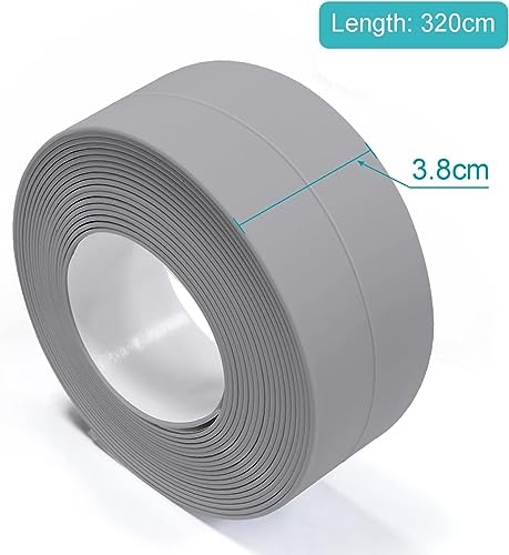 Image of Bath Sealant Strip, Waterproof Caulk Tape, Flexible and Durable Self Adhesive Tape for Bathroom, Kitchen, Tub and Wall Corner Edges, 3.2m x 3.8cm, Grey, Pack of 2