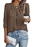 Samefar Fall Shirts for Women 2025 Crewneck Long Sleeve Shirts and Blouses Work Tunic Tops Loose Fit Womens Tops Dressy Casual Brown Large