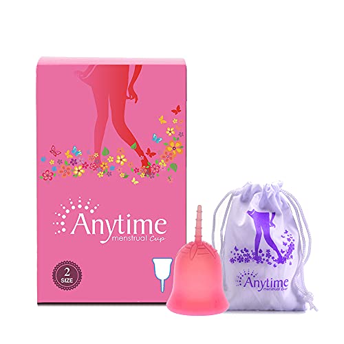 Anytime Menstrual Cup - Silicone Menstrual Cup Reusable Period Cup for Women Menstruation w/Heavy or Sensitive Flow- Come with Menstrual Cup Bag ,Soft,Flexible (Pink, Large)