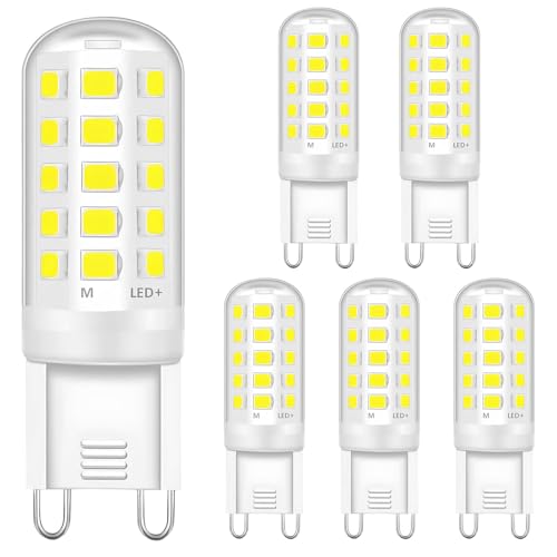 Niavakz Ampoule LED G9, 4W Ampoules Led Blanc Froid 6000K Équivalent 40W Ampoule Halogène, 400LM Ampoule G9 Led, Sans Scintillement, Non-dimmable, Ampoule G9 pour le Salon, Chambre, Cuisine, Lot de 6