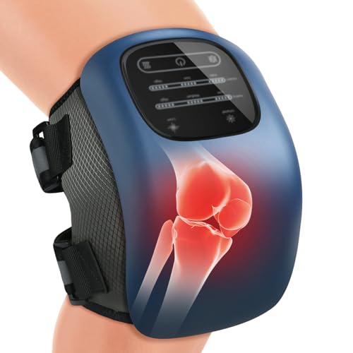 Knee Massager for Pain Relief with LED Screen, Vibration, Cordless Knee Massager with Heat, Adjustable Straps, and Timer Blue