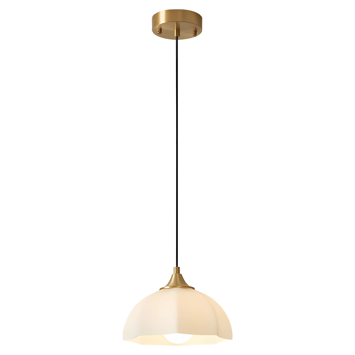 Mid Century Modern Pendant Light Kitchen Island Minimalist Gold Adjustable Ceiling Hanging Light Fixtures White Single Opal Glass Nordic Retro Dome Pendant Light for Dining Room MPL17-1 GD