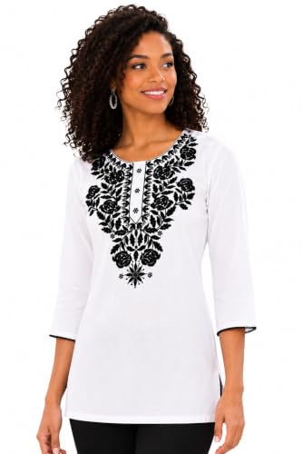 Image of LIBOZA Kurti for Women - Short Chikankari Kurtis for Girls, Lakhnawi Tunic Top Kurta Design for Ladies, Woman Ethnic Kurthis & Shirt with Sleeve