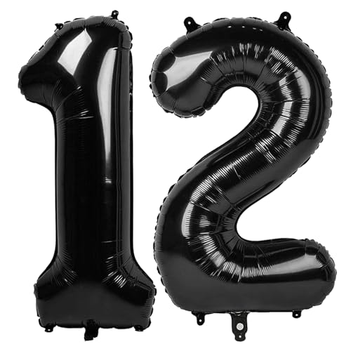 Image of Black Number 12 Balloon 40 Inch, 12th Birthday Party Decorations, Giant 12 Foil Balloon for Party Supplies