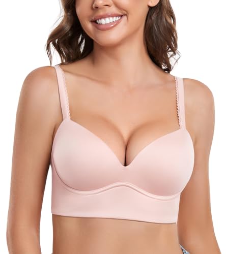 DotVol Women's Plunge Wirefree Pullover Bras Plus Size Comfortable Padded Everyday Bra(Pink,36D)