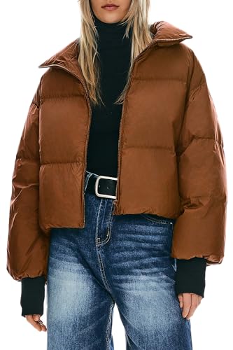 Orolay Women's Winter Oversized Cropped Puffer Jacket Zip Up Short Down Coat Stand Collar Baggy Overcoat