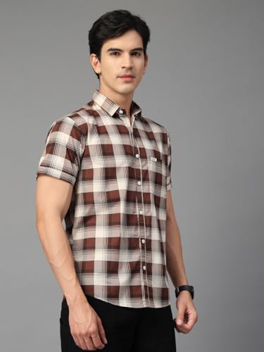 Image of Majestic Man Men's Slim Fit Premium Pure Cotton Plaid Check Half Sleeve Casual Shirt