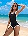 Edelqual One Piece Swimsuit Women Tummy Control Athletic Modest Full Coverage Bathing Swim Suits Color Block Swimwear Vacation Outfits Summer Fashion Clothes (Black Solid,2XL)