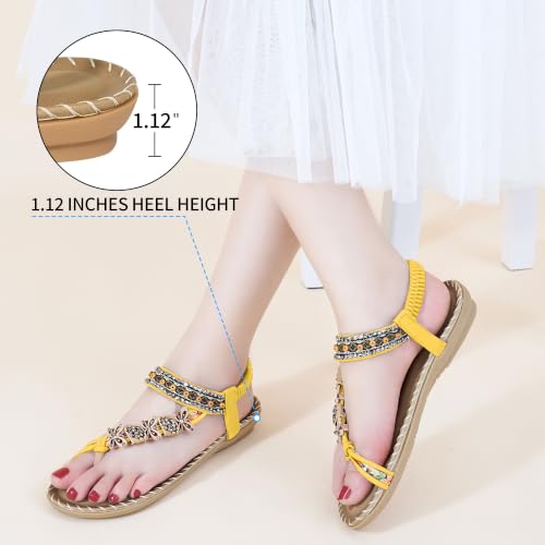Image of Ablanczoom Flat Sandals for Women Summer: Casual Boho Beaded Toe Ring Dress Shoes - Comfortable Vacation Daily Walking Shoes