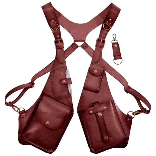 Arnés antirrobo, arnés antirrobo para hombre,Funda doble bandolera Cosplay medieval | Funda de teléfono para hombre mujer, bolso de cartera ajustable con correa de piel PU, bor, rojo, Fare riferimento