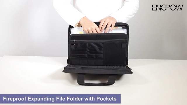ENGPOW Accordion File Organizer, Fireproof Expanding File Folder with 13 Pockets Document Organizer with Handle & Labels, Portable Home Travel Safe Storage for Letter A4 Files and More, Black