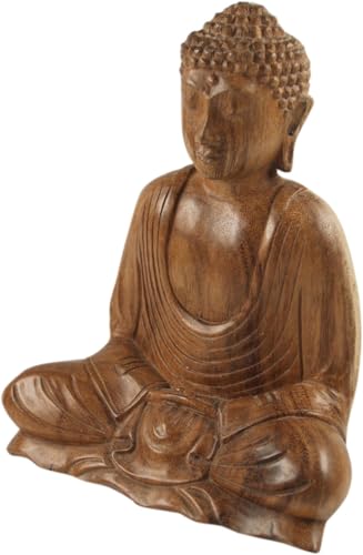 Guru Shop Buda de Madera, Estatua de Buda, Hecha a Mano 20 cm, Dhyana Mudra   Diseño 5, Marrón, Budas