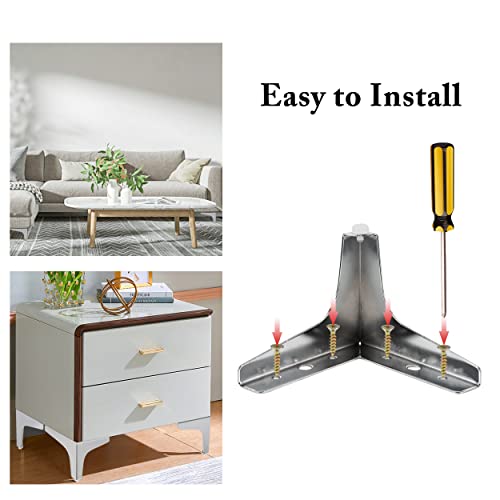 Mildwoo Metal Furniture Legs 4 Inch, Couch Legs Set Of 8, Silver Modern Dresser Legs, Triangle Replacement Corner Furniture Feet For Sofa, Table, Bed, Cabinet, Chair, Ottoman #TOP3