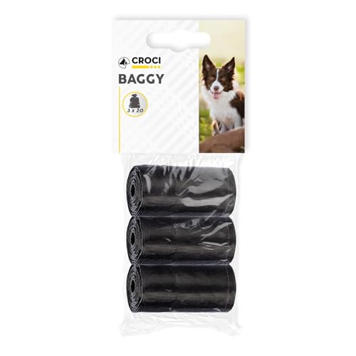 Croci - Sacchetti igienici per bisogni dei cani, 3 Rotoli Totali 60 Sacchetti, resistenti, Nero