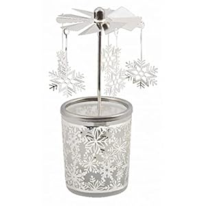 Tealight Candle Holder Carousel–Glass Wind Light with Snowflake Motif Height 59 Inches TEALIGHT Included–Perfect for Christmas Winter and Holiday Home Decor