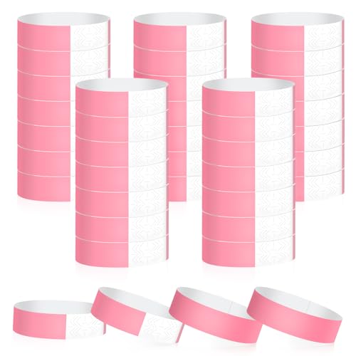 400 Pulseras de Papel Impermeables, Pulseras para Eventos con Etiquetas Personalizables, Brazaletes de Control Reutilizables para Fiestas, Festivales, Clubes y Conciertos (Rosa)