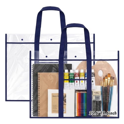 Image of Windyun 2 Pack Large Poster Storage Bag 20 inch x 26 inch Bulletin Board Holder Art Portfolio Case PVC Art Portfolio Container Storage Box with Pocket for Classroom Teacher Organization(Blue)
