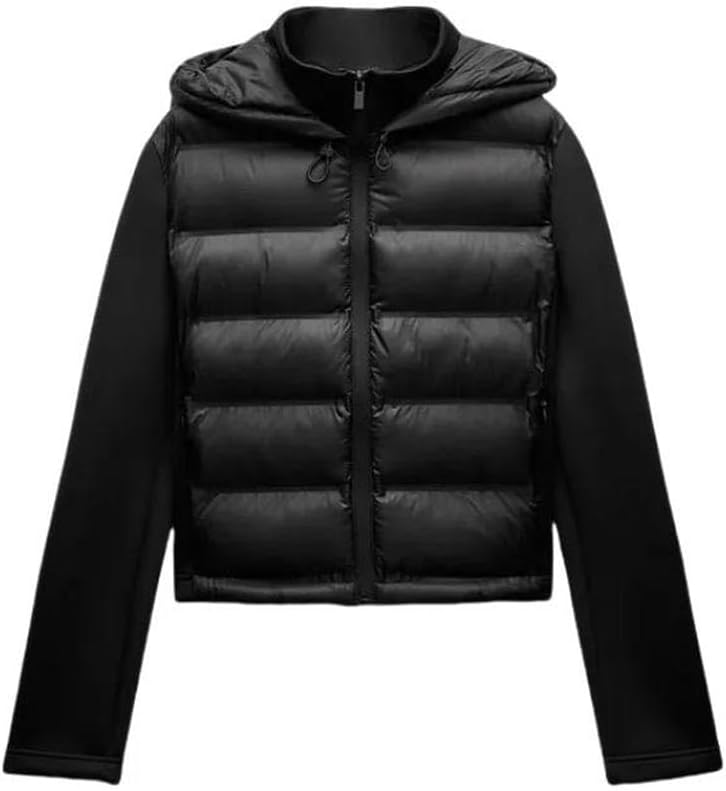 Women's Lightweight Hooded Down Jacket Winter Long Sleeve Zippered Sports Warm Outerwear Coat
