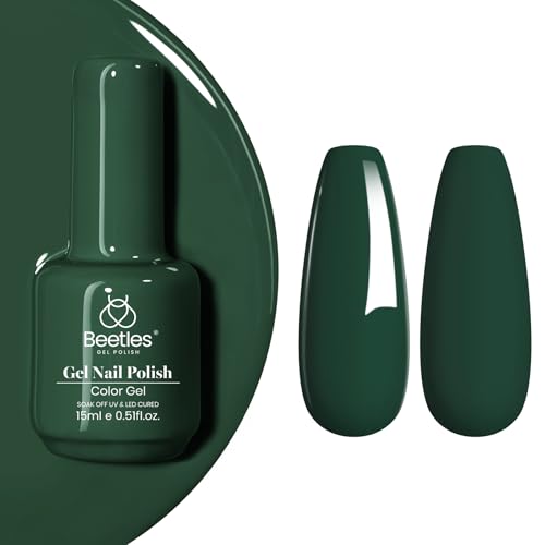 Beetles Green Gel Nail Polish – 15ml Dark Green Gel Nail Polish, Soak Off UV LED Nail Lamp St. Patrick's Day Nail Art Manicure Salon DIY Home