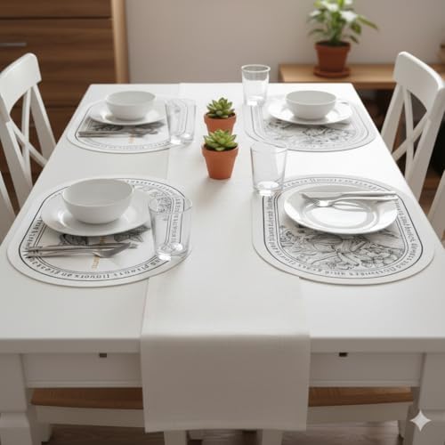 Image of Yelona White Oval Leather Placemats | Vintage Floral Design, Waterproof, Stain Resistant | Stylish Leather Dining Table Mats (Tulip Charm, Pack of 4)