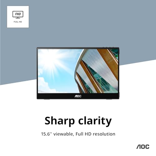 Image of AOC 16T3EA 16'' Class USB-C Ultra-Slim Portable Monitor with IPS Panel, Full HD 1920x1080 Resolution, Built-in kickstands for Portrait /Landscape View, PC /MacBook, VESA Mount, Carrying Bag Included