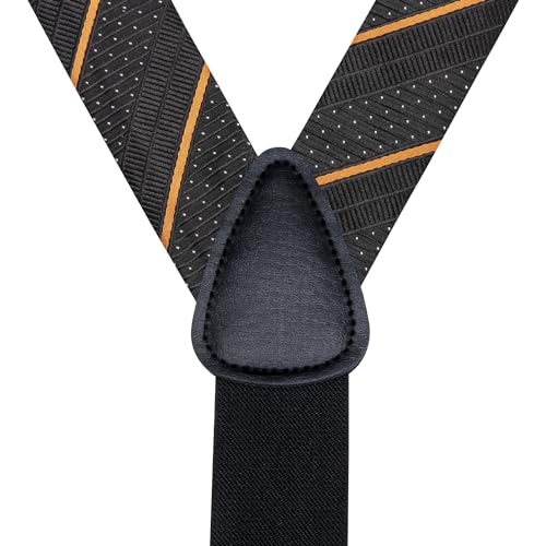 Image of Hi-Tie Men's Suspenders and Tie Set Silk Adjustable Elastic Y Braces with Strong 6 Clips Pocket Square Set