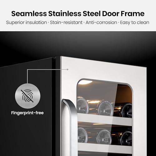 Image of 15 inch Wine Fridge Cooler 29 Bottles Dual Zone Wine Refrigerator Under Counter with Glass Door 3 LED Built-in or Freestanding Fridge Adjustable Shelves for Home Bar Kitchen 3.0 cu.ft