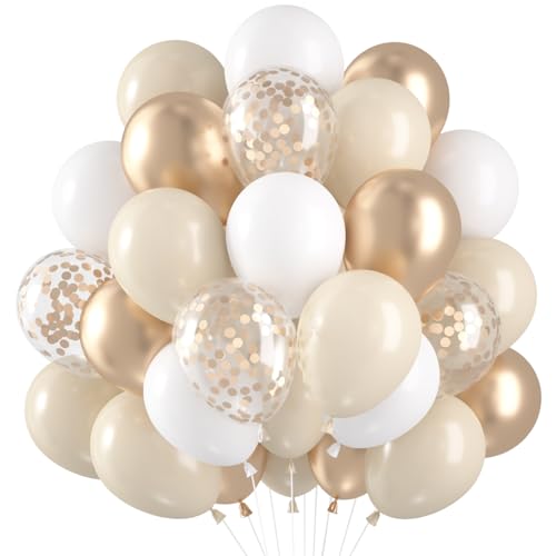60 Stück Luftballons Beige Gold Luftballons Hochzeit Helium Set Ballons Beige Weiß Metallic Champagner Gold Helium Ballons Nude Gold Konfetti Latex Ballons für Hochzeit Boho Geburtstag Babyparty