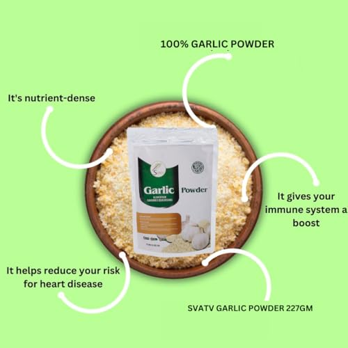 SVATV Knoblauchpulver (Allium sativum) | Garlic Powder | zum Aromen | bei der Zubereitung von Chutneys | Eintöpfe | Salatdressings | Knoblauchpulver als Würze streuen | Größe – 227 g