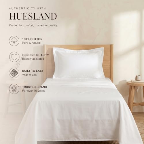 Image of Huesland Luxury 300 TC Pure Cotton Sateen Weave Single Bedsheet Set - Soft, Durable & Stylish | White | 88 x 55 inches