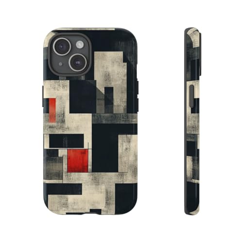Coque rigide brillante iPhone 15 motif géométrique abstrait rouge