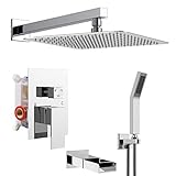 Rainsworth Cromo Sistema de Ducha 3 Funciones - Grifos de Ducha Empotrados Set de Ducha - Tecnología de Inyección de Aire Ducha de Lluvia con Ducha Fija, Ducha de Mano Sistema Ducha 12in