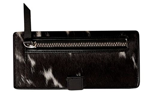 Ngf Womens Zipper Wristlet Cowhide Clutch Real Leather Wallet Purse, Handbag Organizer For Women Size 8 X 4 Inches Cl-9 Black & White (Button) #TOP3