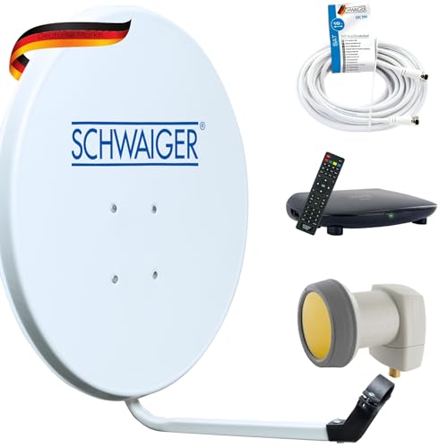 SCHWAIGER 9758 - Antena parabólica satélite (receptor de alta definición, cable coaxial de 10 m, antena satélite digital, aluminio, 55 x 62 cm), color gris claro