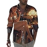 Fashion Lady Bar Restaurant Scottish Terrier Men Long Sleeve Shirt Casual Button Down Shirts Lapel T Shirts Tops with Pockets 2XL