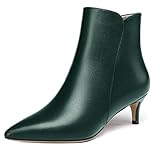 WAYDERNS Women's Dark Green 2 Inch Low Kitten Heel Matte Zipper Leather Pointed Toe Ankle High Short Boots Size 8.5 - Zapatos de Mujer de Tacon Bajo Elegantes para Fiesta