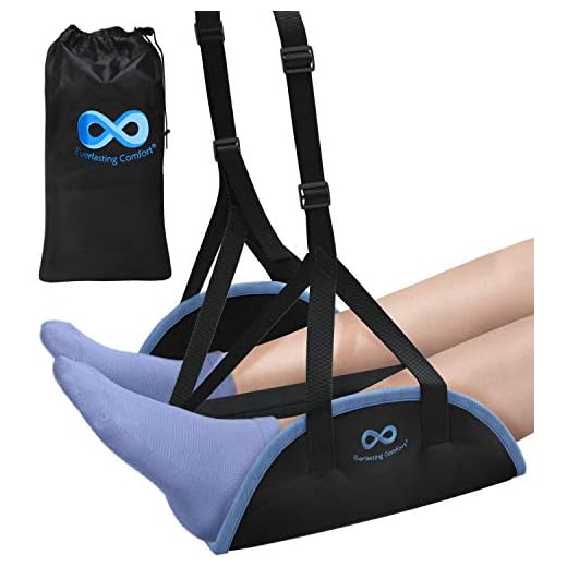 Everlasting Comfort Airplane Footrest - Ergonomic Adjustable Foot and Heel Hammock - Memory Foam Portable Air Plane Flying Travel Foot Rest - Long Airplane Flight Accessories for Feet (Black)
