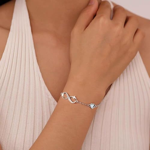 Crysdue Infinity Love Bracelets Heart CZ Birthstone Charm Link Bracelet, Birthday Christmas Mothers Day Jewelry Gift for Women Mom Girlfriend Wife Daughter3