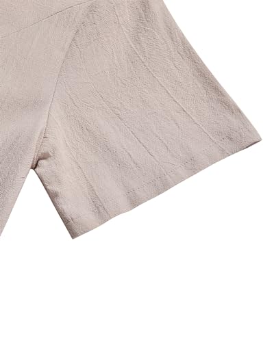 Image of Women's 65% Cotton, 35% Linen Crew Neck Midi Dress, Short Sleeve Dress with Pockets for Summer Daily Wear