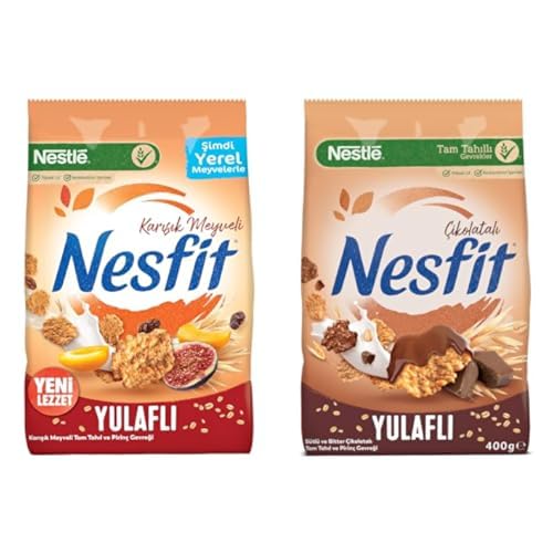 Nestlé Nesfit Seti | Tam Tahıllı Karışık Meyveli Mısır Gevreği, 400 g x1 + Çikolatalı Tam Tahıl ve Pirinç Gevreği 400 g x1