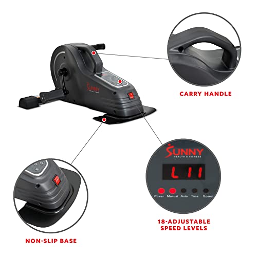 Sunny Health & Fitness Dual Function Under Desk Pedal Exerciser, Portable Indoor Cardio Mini Bike at Home, Arm/Leg Cycle for Seniors, Optional Magnetic, Motorized & Free SunnyFit App Bluetooth Connect