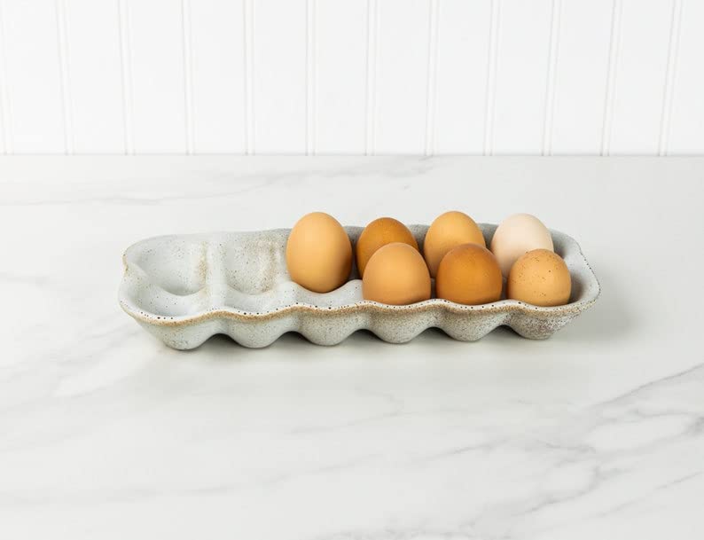 Handmade Stoneware Egg Crate - Ceramic Egg Holder & Display Tray
