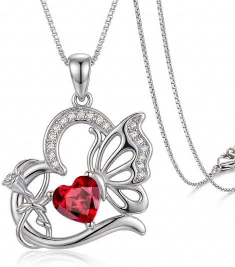 Birthstone Heart butterfly Necklace for Women, Infinity Pendant 14K Gold /18K White Gold Womens Necklaces, Jewelry Anniversary Birthday Christmas Gifts for Her Mom Wife