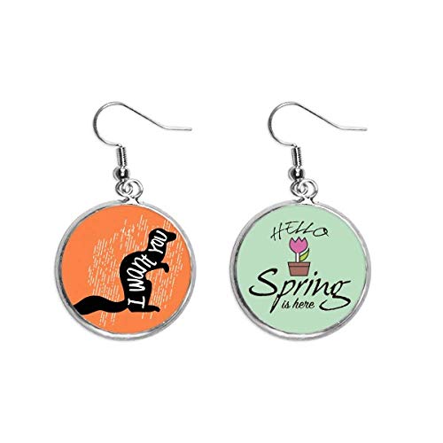 Pendientes de primavera con silueta de ardilla negra y colgante natural