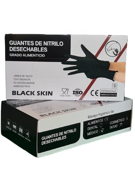 caja de guantes de nitrilo negro marca XADRIC