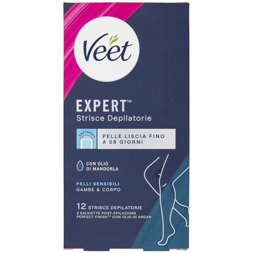 Veet Expert Strisce Corpo e Gambe Pelli Sensibili, 6 x 2 strisce