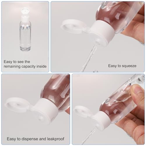 uxcell 2 Oz Plastic Bottles with Flip Caps, 200 Pcs Reusable Travel Size Containers with Lids Plastic Squeeze Refillable Dispensing Bottles for Shampoo, Body Soap, Toner(Brown Black) 6