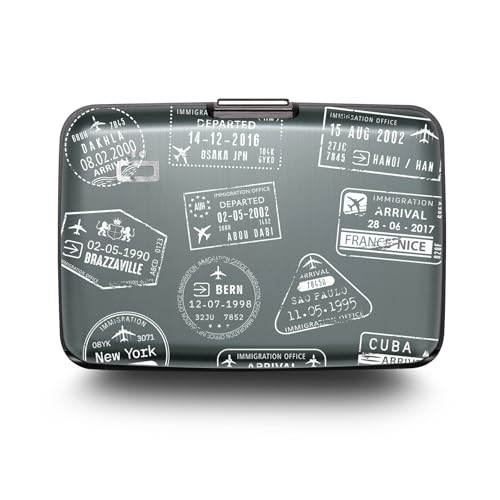 Image of OGON -DESIGNS- Aluminum card holder, RFID protection against fraud and demagnetization, compact wallet, Smart Case STOCKHOLM model (Engraving Travel, Extra-secure lock)
